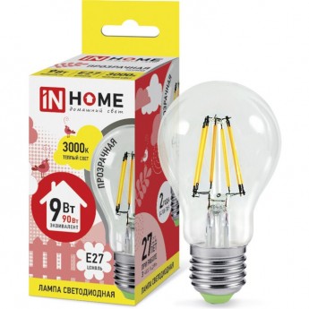 Лампа светодиодная IN HOME LED-A60-DECO 9Вт 230В Е27 3000К 1040Лм прозрачная