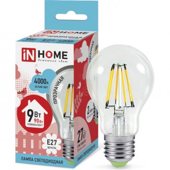 Лампа светодиодная IN HOME LED-A60-DECO 9Вт 230В Е27 4000К 1040Лм прозрачная