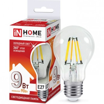 Лампа светодиодная IN HOME LED-A60-DECO 9Вт 230В Е27 6500К 1040Лм прозрачная