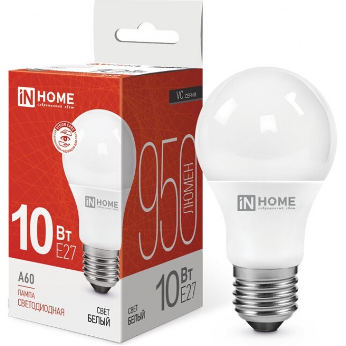 Лампа светодиодная IN HOME LED-A60-VC 10Вт 230В Е27 4000К 950Лм 4690612020211