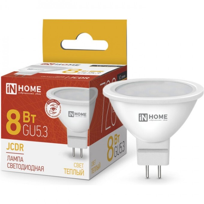 Лампа светодиодная IN HOME LED-JCDR-VC 8Вт 230В GU5.3 3000К 720Лм 4690612020327