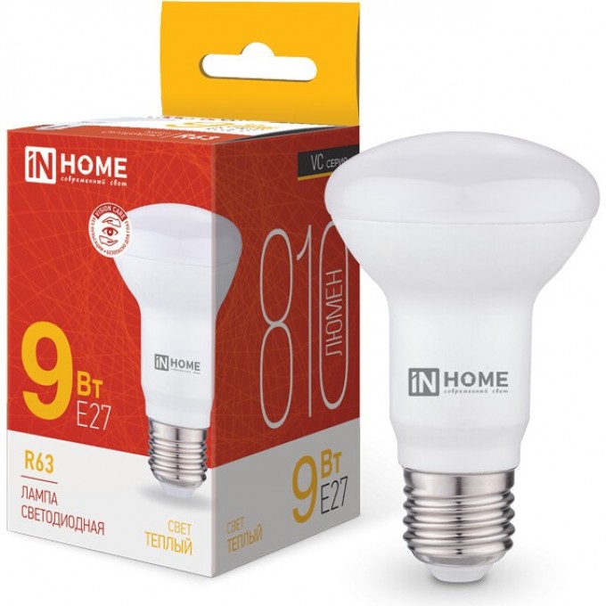 Лампа светодиодная IN HOME LED-R63-VC 9Вт 230В Е27 3000К 810Лм 4690612024301