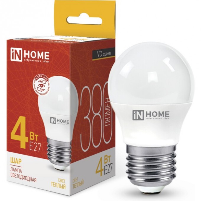 Лампа светодиодная IN HOME LED-ШАР-VC 4Вт 230В Е27 3000К 380Лм 4690612030579