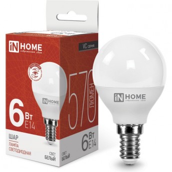 Лампа светодиодная IN HOME LED-ШАР-VC 6Вт 230В Е14 4000К 570Лм