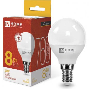 Лампа светодиодная IN HOME LED-ШАР-VC 8Вт 230В Е14 3000К 760Лм
