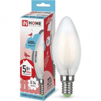 Лампа светодиодная IN HOME LED-СВЕЧА-DECO 5Вт 230В Е14 4000К 450Лм матовая