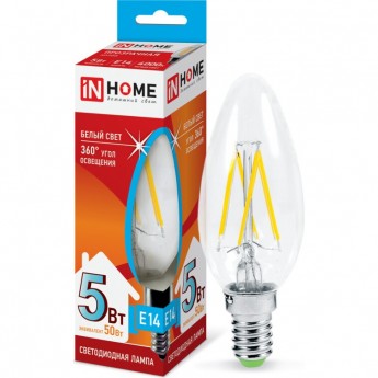 Лампа светодиодная IN HOME LED-СВЕЧА-DECO 5Вт 230В Е14 4000К 450Лм прозрачная