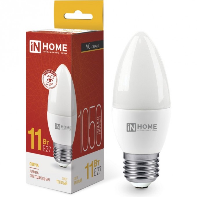 Лампа светодиодная IN HOME LED-СВЕЧА-VC 11Вт 230В Е27 3000К 1050Лм 4690612020488