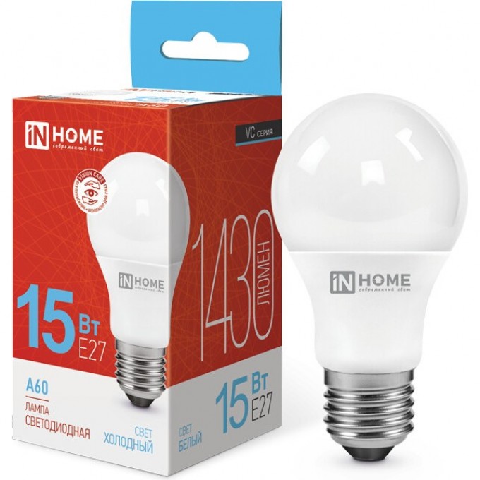Лампа светодиодная LED-A60-VC 15Вт 230В Е27 6500К 1430Лм IN HOME 4690612020280