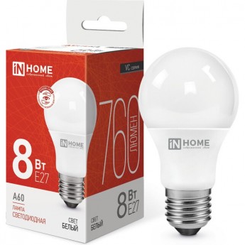 Лампа светодиодная LED-A60-VC 8Вт 230В Е27 4000К 760Лм IN HOME