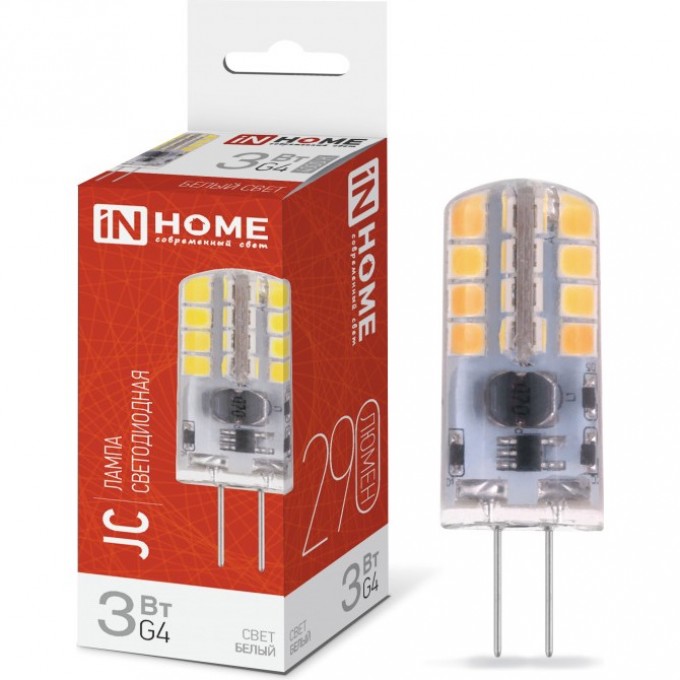 Лампа светодиодная LED-JC 3Вт 12В G4 4000К 290Лм IN HOME 4690612036021
