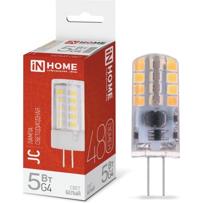 Лампа светодиодная LED-JC 5Вт 12В G4 4000К 480Лм IN HOME 4690612036083