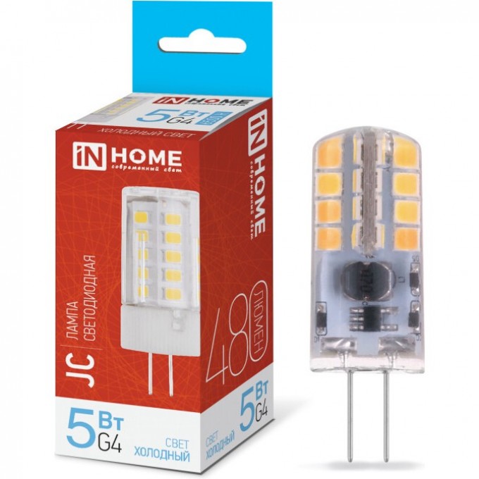 Лампа светодиодная LED-JC 5Вт 12В G4 6500К 480Лм IN HOME 4690612036106
