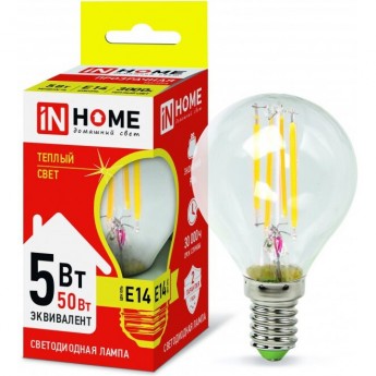 Лампа светодиодная LED-ШАР-DECO 5Вт 230В Е14 3000К 450Лм прозрачная IN HOME