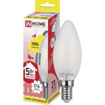 Лампа светодиодная LED-СВЕЧА-DECO 5Вт 230В Е14 3000К 450Лм матовая IN HOME
