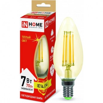 Лампа светодиодная LED-СВЕЧА-DECO 7Вт 230В Е14 3000К 630Лм золотистая IN HOME