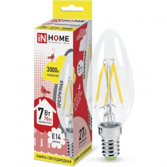 Лампа светодиодная LED-СВЕЧА-DECO 7Вт 230В Е14 3000К 810Лм прозрачная IN HOME