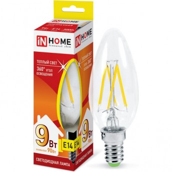 Лампа светодиодная LED-СВЕЧА-DECO 9Вт 230В Е14 3000К 1040Лм прозрачная IN HOME