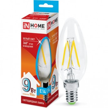 Лампа светодиодная LED-СВЕЧА-DECO 9Вт 230В Е14 4000К 1040Лм прозрачная IN HOME