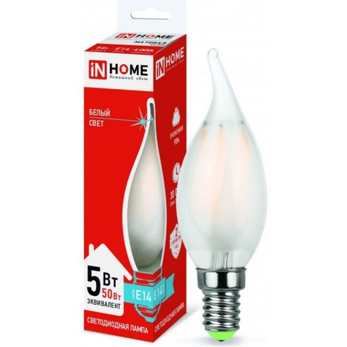 Лампа светодиодная LED-СВЕЧА НА ВЕТРУ-DECO 5Вт 230В Е14 4000К 450Лм матовая IN HOME 4690612006802