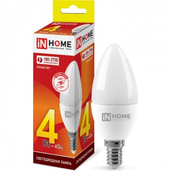 Лампа светодиодная LED-СВЕЧА-VC 4Вт 230В Е14 3000К 360Лм IN HOME