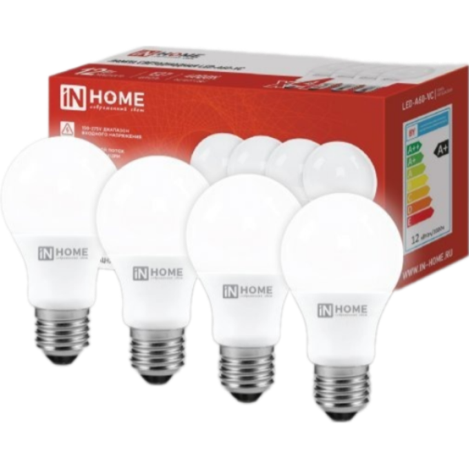 Лампа светодиодная IN HOME LED-A60-VC 4PACK 12Вт 230В Е27 4000К 1140Лм 4690612047669