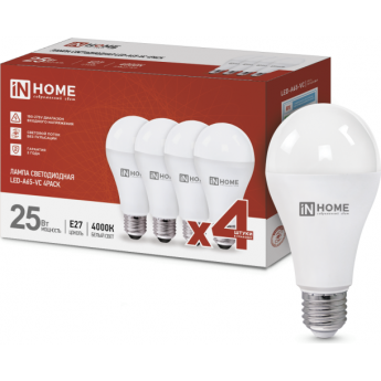 Лампа светодиодная IN HOME LED-A65-VC 25Вт 230В Е27 4000К 2380Лм 4шт./упак