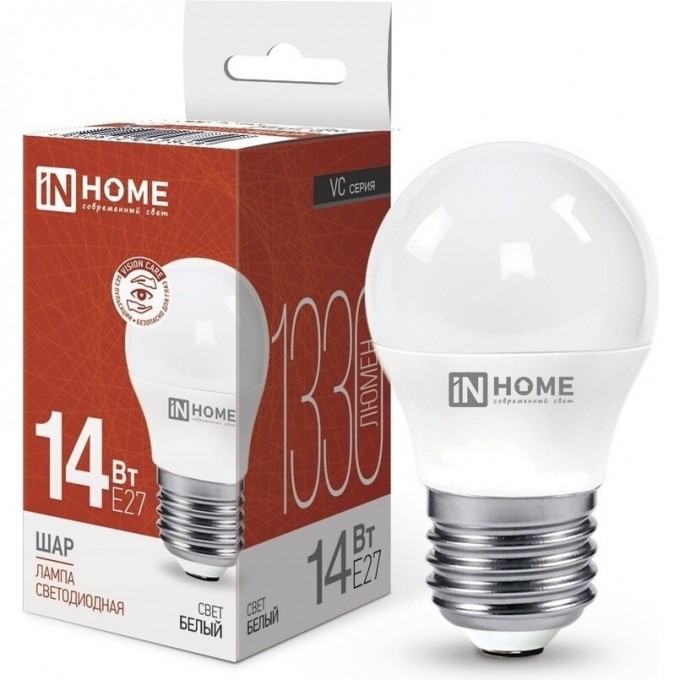Лампа светодиодная IN HOME LED-ШАР-VC 14Вт 230В E27 4000K 1330Лм 4690612047829