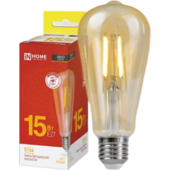 Лампа светодиодная IN HOME LED-ST64-DECO GOLD 15Вт 230В Е27 3000К 1570Лм золотистая