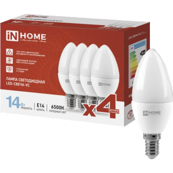 Лампа светодиодная IN HOME LED-СВЕЧА-VC 4PACK 14Вт 230В Е14 6500К 1330Лм 4шт./упак